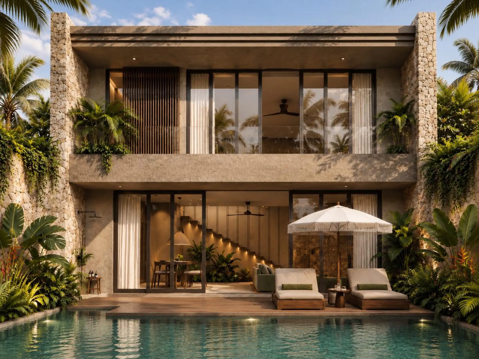 One-bedroom villa exterior and private pool